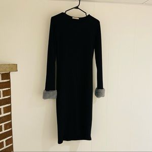 Long sleeve Zara dress with faux fur sleeve detail.
